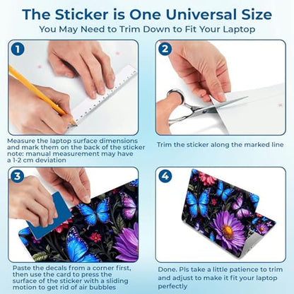 Reusable Universal Laptop Skin Sticker, Cut to Fit for 11.6–15.6 Inch Laptops, Waterproof Protective Film, No-Residue - Butterfly Flowers - color: Butterfly Flowers