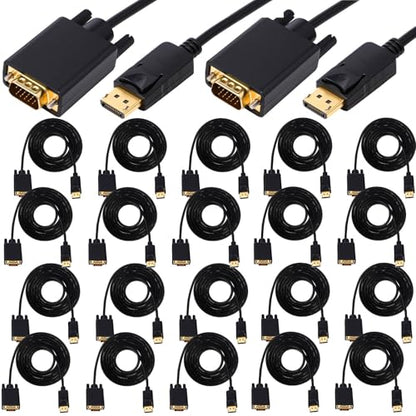 24 Pack Displayport to Vga Cable 6 ft Gold Plated Dp to Vga Adapter with Chip for Laptop Computer PC Monitor Projector HDTV, Not Bidirectional, Not Compatible with USB - size: 6 ft
