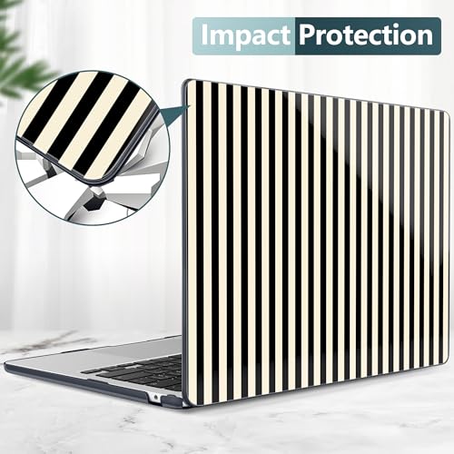 for MacBook Air 13 Inch (13.6 Inch) Case, M5/M4/M3/M2 Chip 2026 2025 2024 2023 2022, Hard Plastic Printed Cover with Screen Protector & Keyboard Cover & Dust Plugs, Black & Cream Stripes - color: Black & Cream Stripes