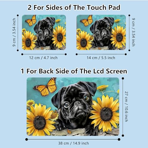 Universal Laptop Skin Sticker with 2 Wrist Pad Skins, Waterproof Scratch Resistant Vinyl Laptop Cover Decal, Cut to Fit for 11–15.6 Inch MacBook HP Dell Lenovo, Black Dog Sunflower - color: Black Dog Sunflower