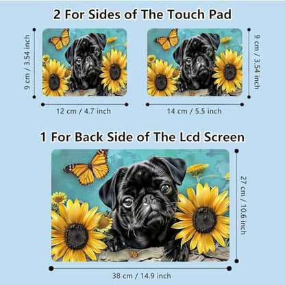 Universal Laptop Skin Sticker with 2 Wrist Pad Skins, Waterproof Scratch Resistant Vinyl Laptop Cover Decal, Cut to Fit for 11–15.6 Inch MacBook HP Dell Lenovo, Black Dog Sunflower - color: Black Dog Sunflower