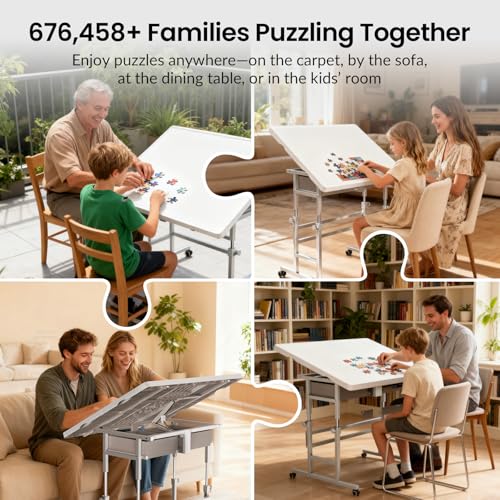 ALL4JIG 1500 Piece Light-Weight Adjustable Tilting Plastic Jigsaw Puzzle Table for Adults, 25.59"x34.25"Puzzle Board with 4 Drawers&Protective Cover, 45-Degree Any-Angle Tilt,Laptop Table for Couch - size: Medium-1500pcs