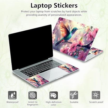 Laptop Skin Sticker Decal, Universal Reusable Vinyl Laptop Cover for 12" 13" 13.3" 14" 15" 15.4" 15.6" Notebook PC, Reusable Waterproof Scratch-Resistant with 2 Wrist Pads,Hummingbird Oriental Cherry - color: Hummingbird Oriental Cherry