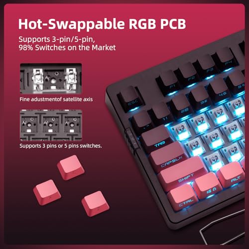 ZORNHER ZH980 Mechanical Keyboard Wireless,95% Pink Creamy Keyboard with Number Pad,Gaming Keyboard with Number Pad,Lighted Up PBT Keycaps,Creamy Sounding Linear Switches,Full Size - color: Blackberry, size: Creamy Switch