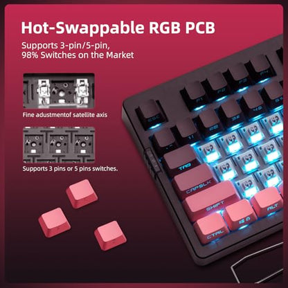 ZORNHER ZH980 Mechanical Keyboard Wireless,95% Pink Creamy Keyboard with Number Pad,Gaming Keyboard with Number Pad,Lighted Up PBT Keycaps,Creamy Sounding Linear Switches,Full Size - color: Blackberry, size: Creamy Switch