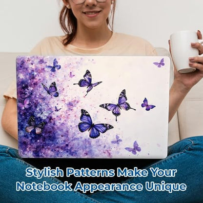 Reusable Universal Laptop Skin Sticker, Cut to Fit for 11.6–15.6 Inch Laptops, Waterproof Protective Film, No-Residue - Violet Butterflies - color: Violet Butterflies