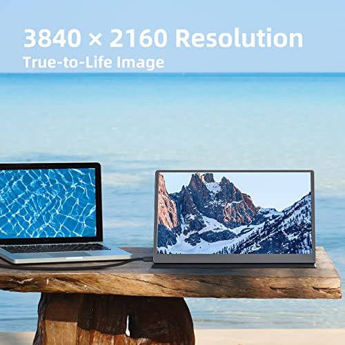 Upperizon Portable Monitor 15.6" 4K UHD 3840X2160 100% sRGB 60Hz IPS HDR HDMI USB-C Travel Monitor for Laptop MacBook PC Surface PS5 Xbox, Second Screen with Cover & Speakers, VESA Compatible - size: 15.6