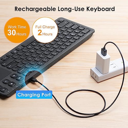 SANWA Multi Device Bluetooth Keyboard with Touchpad, Rechargeable Keypad with Trackpad for Laptop Desktop Computer PC iPad/iPhone Tablet, Compatible with MacBook, Windows, Android, iOS, Black - style: Black