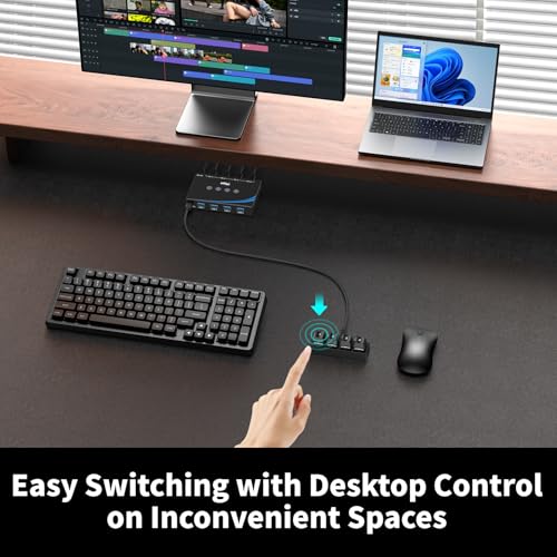 eKL USB 3.0 Switch 4 Computers Sharing USB Peripherals, 4 Port USB Switcher Sharing Mouse Keyboard Scanner Printer, with 3.5mm Headset Jack Audio Out, Includes 4 USB 3.0 Cables and Remote - size: USB3.0 4 in 4 out with desktop controller