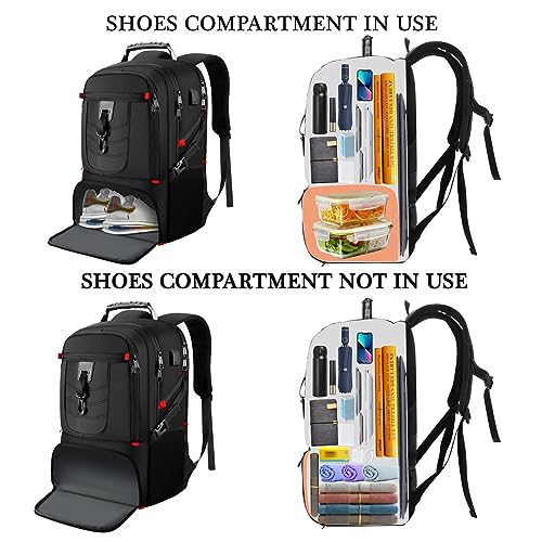18.4in Men Laptop Backpack with Shoe Compartment for Gym Hiking Business,Large Carry On Travel Bag with PC Compartment,Waterproof College Bookbag School Backpack for Women,Black - size: 18.4in