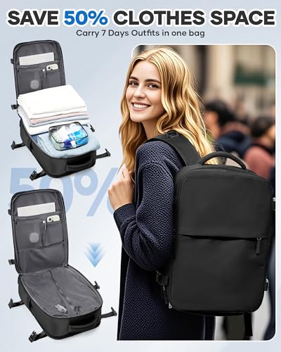 WONHOX Vacuum Seal Travel Backpack with Air Pump Compression Vacpack Waterproof Carry On Backpack for Travel Women men with Vacuum System Laptop Airlines Approved Daypack Space Saver Bags Black - color: B12-black(with Air Pump)