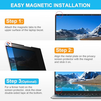 ZOEGAA Laptop Privacy Screen Protector 14 Inch 16:9 Aspect Ratio. | 1 Install Ways; Anti Bule Light/Glare; Compatible With HP Dell Lenovo Samsung Thinkpad - size: Magnetic 14 inch (16:9)