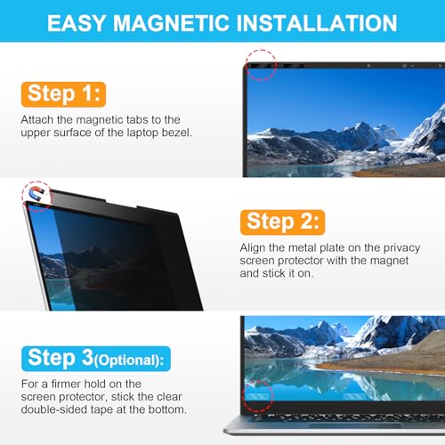 ZOEGAA Laptop Privacy Screen Protector 14 Inch 16:9 Aspect Ratio. | 1 Install Ways; Anti Bule Light/Glare; Compatible With HP Dell Lenovo Samsung Thinkpad - size: Magnetic 14 inch (16:9)