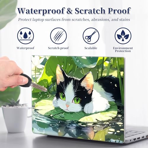 Universal Laptop Protective Skin,Trim-to-Fit Vinyl Sticker for 13–16 Inch Laptop,MacBook,Tablet & Notebook,Scratch-Proof Waterproof Cover,Cat On Lily Pad Pond - color: Cat On Lily Pad Pond
