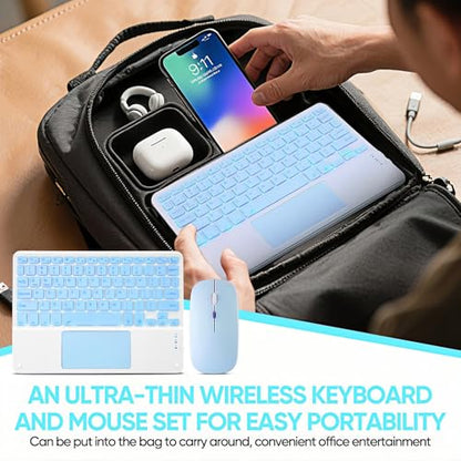 Ultra-Slim Bluetooth Keyboard with Built-in Touchpad and Mouse Portable Mini Wireless Keyboard Rechargeable 7-Color Backlit for Apple iPad iPhone Samsung Tablet iPhone Smartphone iOS Android Windows - color: blue