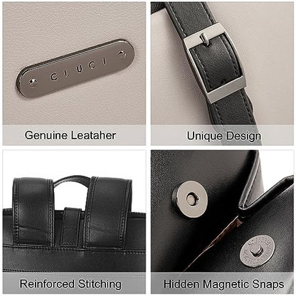 CLUCI Leather Backpack for Women, 15.6 inch Laptop Bag, Large Genuine Work Backpack Travel Back - color: 0-6 Grey With Black