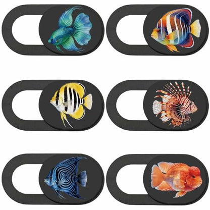 6Pcs 6 Styles Ocean Camera Cover Slide Cute Fish 0.04 Inch Privacy Guard Accessories, Thin Camera Privacy Blocker for Phone Laptop Desktop Computer Tablet Notebook Mini PC Home Office Use - color: Fish