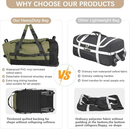 Rolling Duffle Bag with Wheels,86L 30”Carry on Luggage with Wheels,Folding Travel Bag,Duffle Backpack with Separate Shoe Compartment (Green) - color: Green