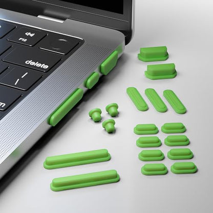 ProElife 21-Pcs Anti Dust Dirt Plug for MacBook Pro 14 16 M5 M4, Green | Protective Laptop Silicone Anti Dirt Protective Cover, Durable & Reusable, Custom Fit Design, Easy to Apply and Clean - color: Green