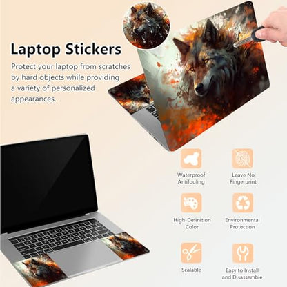 Laptop Skin Sticker Decal 15.6 Inch,12 13 13.3 14 15 15.6 in Laptop Netbook Skins for Notebook,Art Decal Removable Waterproof Scratch Resistant,Universal Vinyl Cover,Cool Fire Wolf - color: Cool Fire Wolf