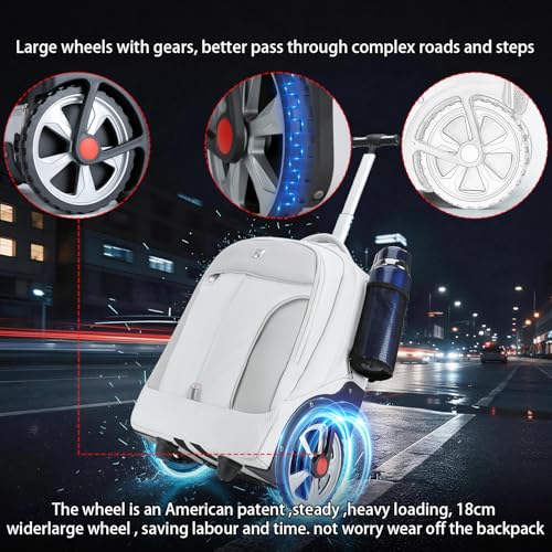 Rolling Backpack,Waterproof Backpack with Wheels for Business and Travel Commuter, Carry on Backpack with Laptop Compartment, Fit 17 Inch Laptop, Wheeled Backpack for Adults Grey - color: Grey, size: 20IN