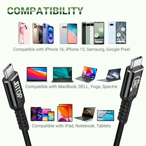 Short USB C TOC Cable(1FT, 2packs) 240W 40Gbps USB C Data Cable | 8K USB C video cable,5A fast charging Cord Compatible with Thunderbolt 4/3 Cable iPhone17 16/15,MacBook, XPS, Surface - size: 1ft,1ft, style: 240W/40Gbps/8K