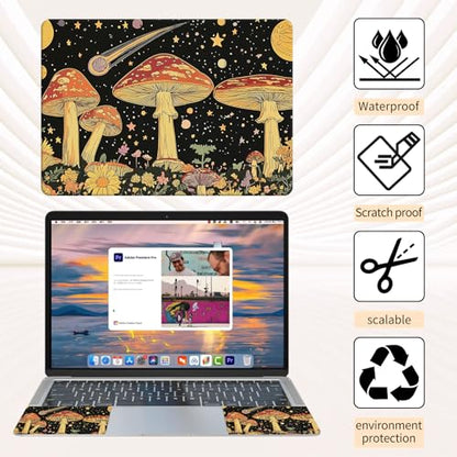 15.6 Inch Laptop Skin Sticker, Reusable Vinyl Cover Protector with 2 Wrist Pad Skins, Removable Waterproof Scratch-Resistant for 12-15.6 Inch Laptop Notebook,Mushrooms Psychedelic - color: Mushrooms Psychedelic