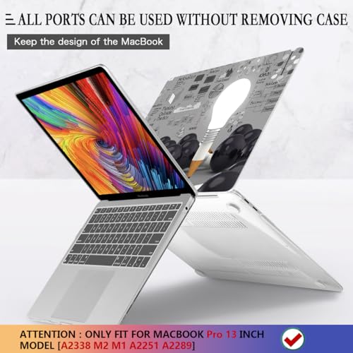 CISSOOK Creative Bulb Case for MacBook Pro 13 Inch 2025-2020 Release | 4in1 Set Hard Shell Cover with Keyboard Cover Screen Protector for MacBook Pro 13 M2 M1 A2338 A2251 A2289, Bulb - color: Creative Bulb