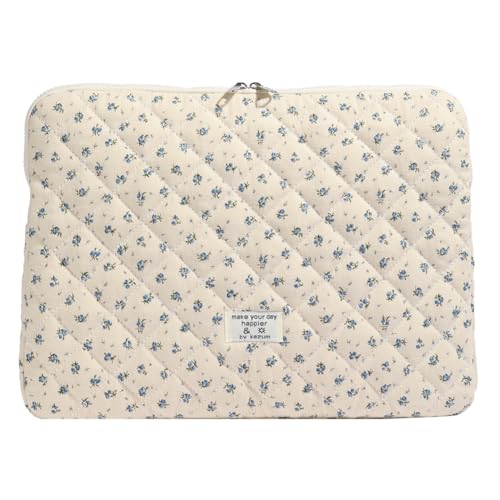 Cute Laptop Sleeve 13-15 inch Laptop Case Aesthetic Quilted Laptop Sleeve Computer Bag with Flower Printing for MacBook (A-Blue, 15inch) - color: A-blue, size: 15inch