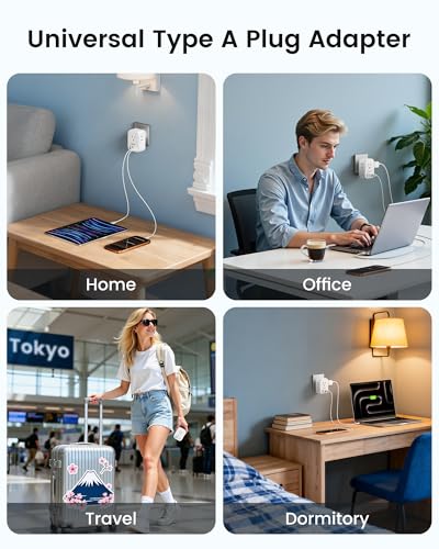 LENCENT US to Japan Plug Adapter, 2 Prong to 3 Prong Outlet Adapter | 4 Outlets 4 USB Ports(2 USB C), Type A Travel Converter for US to Japan Canada Mexico China Philippines Peru Tokyo - style: Type A-17.5W-Japan