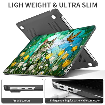 for MacBook Pro 15 Inch Release 2016/2018 Model A1707 A1990 Black Computer Case,Novelty Premium Pattern Hardshell Laptop Case Tulip Meadow Stained Glass Feline - color: Tulip Meadow Stained Glass Feline, size: A1707/A1990(15 inch)-Black
