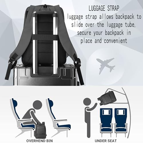Laptop Backpack for Men Business Work Backpack with USB Charging Port Water-resistant Computer Bag for Mens Fit 15.6 Inch(Grey)