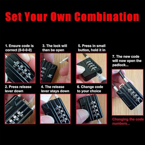 RESET-201 4 Digit Combination Padlock, 12 in 5mm Flexible Cable, 2 Pack | 12 in 30cm flexible 5mm cable for trash cans, lockers, helmets and storage boxes. Light-duty 4 digit lock. - size: 30cm(12 inch)Cable