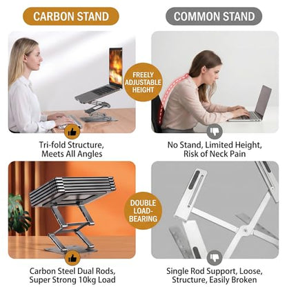 3-Tier Height-Adjustable Laptop Stand, All-Metal Dual-Bar Anti-Slip Heat-Dissipating Notebook Stand for MacBook Pro/Air (10-17"), Tablet, Gaming, Office, Home, Drawing - Silver - color: B. 3-Tier, Silver