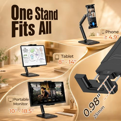 Urmust Portable Monitor Stand for 10-18.5 Inch Screens, Dual Adjustable Arm | Weighted metal base, foldable dual arm, adjustable viewing angle, stable laptop second screen for home office, travel - size: Dual-arm