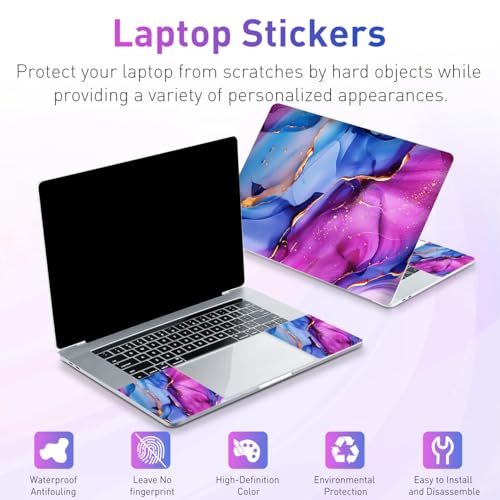 12.1-15.6 Inch Laptop Skin Decal, Universal Reusable Vinyl Laptop Cover Sticker, Waterproof Art Decal Protector in Colorful Marble - color: Colorful Marble