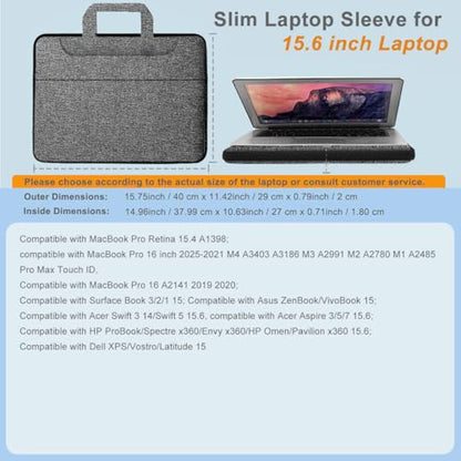 Laptop Case 15.6 inch Shoulder Bag, Durable Shockproof Protective Computer Carrying Briefcase with Multi-Pockets and Strap Compatible with Most 15.6 inch Notebooks,Dark gray-black - color: Dark Gray-black, size: 15.6"
