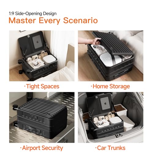 Expandable Lightweight PC Hard Shell Suitcase, 20-inch Carry On Luggage with TSA Lock, 360 Silent Spinner Wheels, Top Opening & Cup Holder - Ideal for Business Travel Suitcase (Black) - color: Black, size: Carry-on 20-Inch