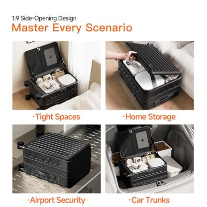 Expandable Lightweight PC Hard Shell Suitcase, 20-inch Carry On Luggage with TSA Lock, 360 Silent Spinner Wheels, Top Opening & Cup Holder - Ideal for Business Travel Suitcase (Black) - color: Black, size: Carry-on 20-Inch