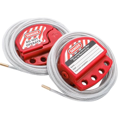 WUWEOT 2 Pack Lockout Tagout Cable Lock, 10ft Adjustable Loto Steel Cable, 4 Key Hole Lockout Tag Out Cable Lock with Vinyl Coated for Out of Service, Repair Management, OSHA Compliant