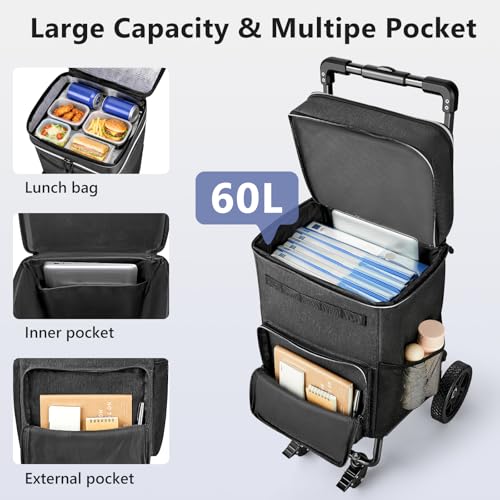 KEDSUM 2 in 1 Rolling Teacher Bag with Detachable Trolley, 2.12 Cu.Ft. 250LBS Rolling Tote Bag, Fits for 18" Laptop, Ideal for Teacher, Therapist & Crafter, 4 Big Wheels with Brake