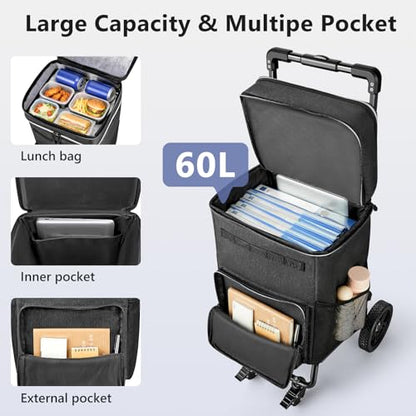 KEDSUM 2 in 1 Rolling Teacher Bag with Detachable Trolley, 2.12 Cu.Ft. 250LBS Rolling Tote Bag, Fits for 18" Laptop, Ideal for Teacher, Therapist & Crafter, 4 Big Wheels with Brake