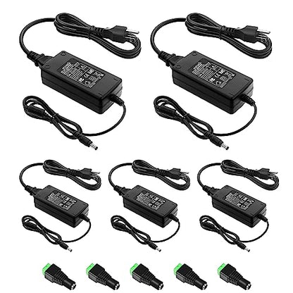 ALITOVE DC 12V 5A Power Supply Adapter 60W 12 Volt Transformer 5Amp 4A 3A | 5 Pack, 12V Power Supply with 5.5x2.5mm Plug, AC Adapter 100-240V 50-60Hz to 12 Volt, for LED Light CCTV Security Camera - size: 5 Pack