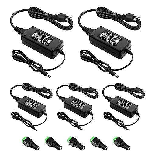 ALITOVE DC 12V 5A Power Supply Adapter 60W 12 Volt Transformer 5Amp 4A 3A | 5 Pack, 12V Power Supply with 5.5x2.5mm Plug, AC Adapter 100-240V 50-60Hz to 12 Volt, for LED Light CCTV Security Camera - size: 5 Pack