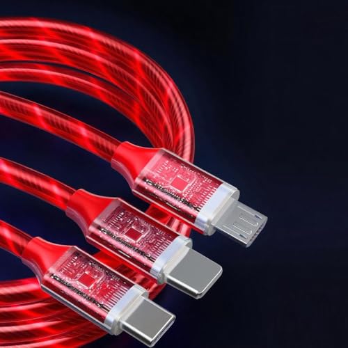 IHAO 3in1 Lighted up LED USB A to USBC MicroUSB Charger Cable Fast Charge Visible Current Flowing Compatible with Almost All Electrical Devices-39Inches Red - color: 3 Combinations Red