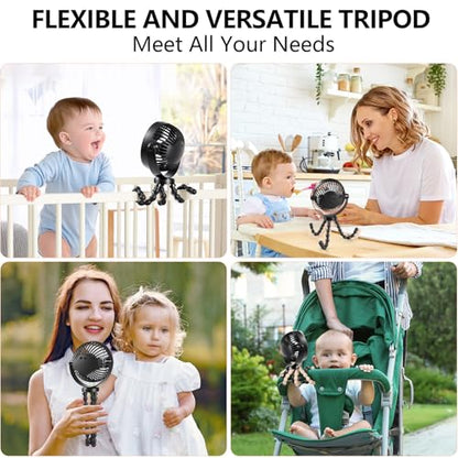 snawowo Mini Handheld Personal Portable Fan, Baby Stroller Fan, Car Seat Fan, USB or Battery Powered, with Flexible Tripod Clip on Student Bed Desk Bike Crib Treadmill Camping Traveling(Black) - color: C-Black