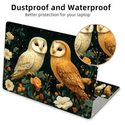 Aesthetic Laptop Skin Cover,12-15.6 Inch Universal Vinyl Sticker Decal,Owls Flowers Night Waterproof Scratch-Resistant Notebook Wrap,Removable Residue-Free Protector - color: Owls Flowers Night