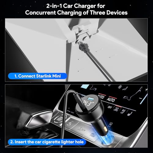 QUIDDITY Starlink Mini Car Adapter, Starlink Mini Car Charger, 12V-24V Cigarette Lighter Adapter with Digital Display, PD 67W + USB-A 30W, Starlinks MiNI X Waterproof Cable for Cars, Trucks, RVs 10FT - size: 10 FT