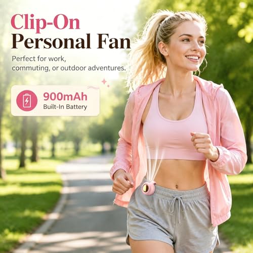 Portable Clip-On Fan, Mini Bladeless Waist Fan, 5100RPM 25dB Ultra-Quiet 3-Speed Rechargeable Small Whirlwind Fan, Hands-Free Personal Cooling for Outdoor Travel Office Camping with USB-C - color: Pink