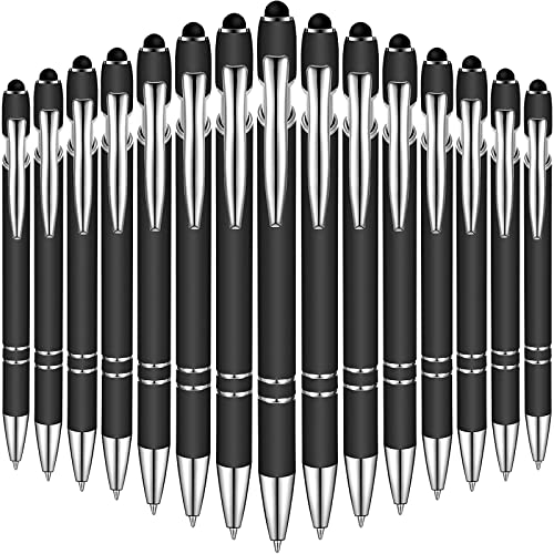 Zonon 38 Pieces Rubberized Ballpoint Pen with Stylus Tip Stylish Metal Pen Capacitive Styli with Soft Rubberized Grip, Black Ink for Most Devices(Black) - color: Black